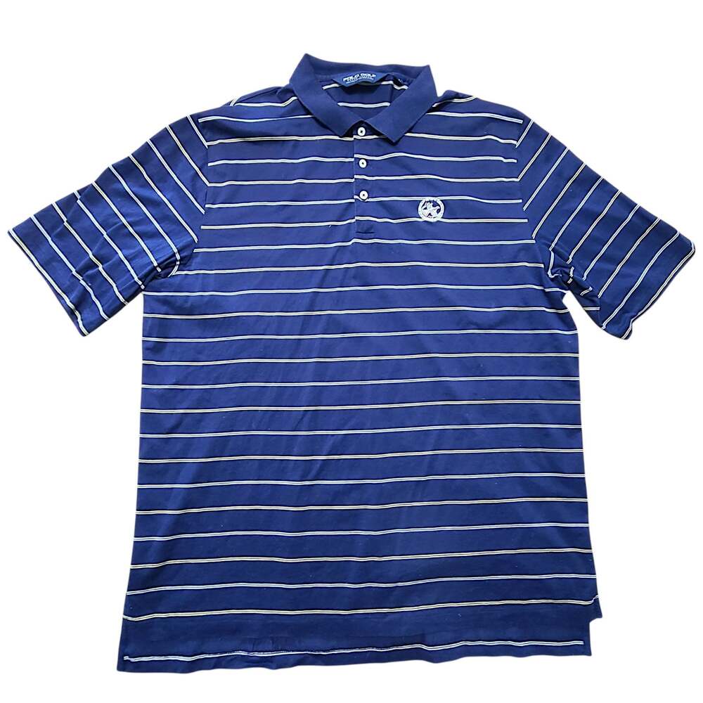 Polo Golf Ralph Lauren Shirt XL Men Blue Striped Pima Cotton Embroidered Crest